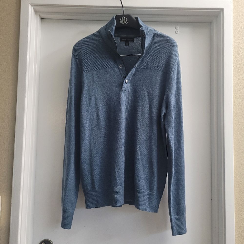 Banana republic merino wool snap 3/4 smokey blue sweater